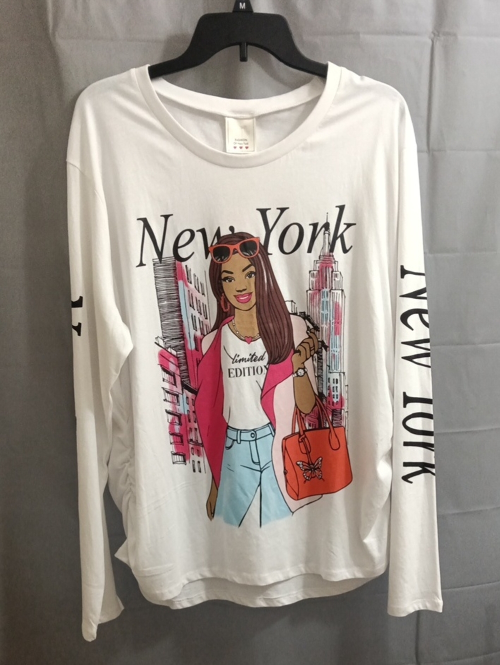 Fashion of New York Graphic Long-Sleeve Tee - Pink & Coral Illustration